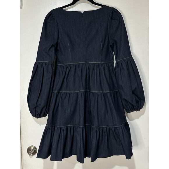 Cinq à Sept Rose Long Sleeve Stretch Denim Dress Indigo Size Small NWOT Romantic - Picture 9 of 16
